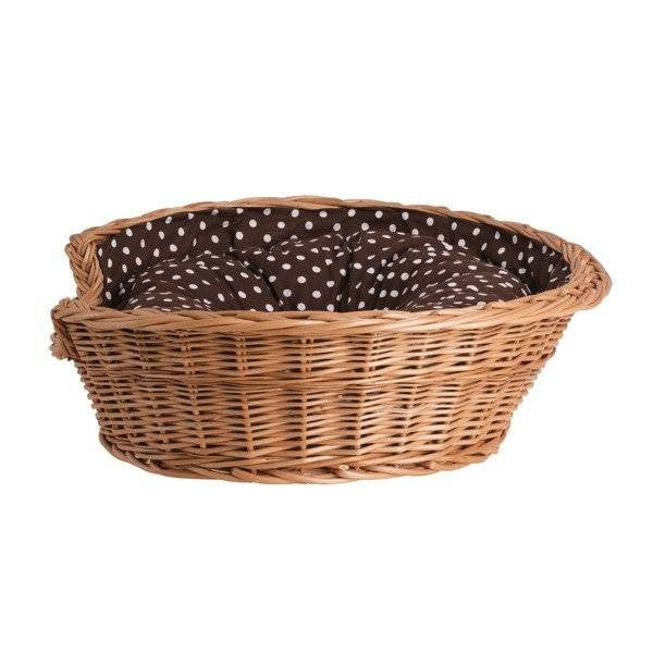 Esmira Natural Wicker Dog Bed With Polka Dot Cushion, 85x67 cm