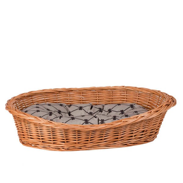 Enovia Natural Wicker Dog Bed With Grey Cushion, 75x57 cm