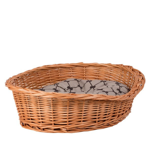 Enovia Natural Wicker Dog Bed With Grey Cushion, 75x57 cm