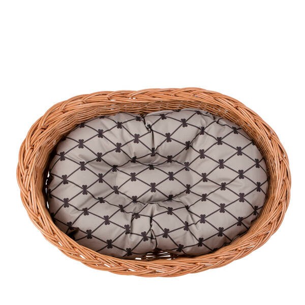 Enovia Natural Wicker Dog Bed With Grey Cushion, 75x57 cm