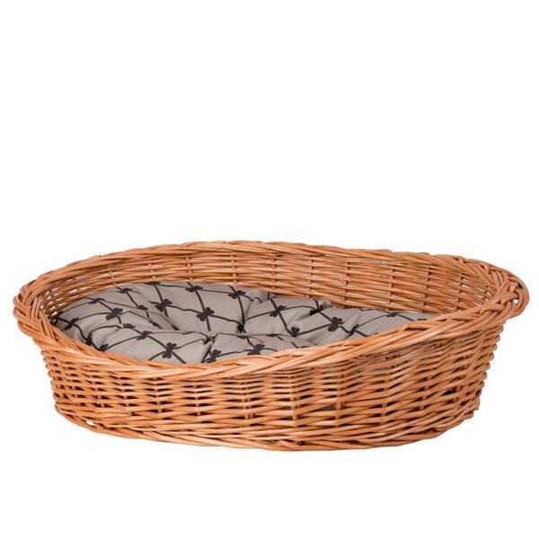Enovia Natural Wicker Dog Bed With Grey Cushion, 75x57 cm