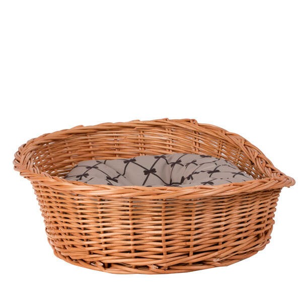 Enovia Natural Wicker Dog Bed With Grey Cushion, 75x57 cm