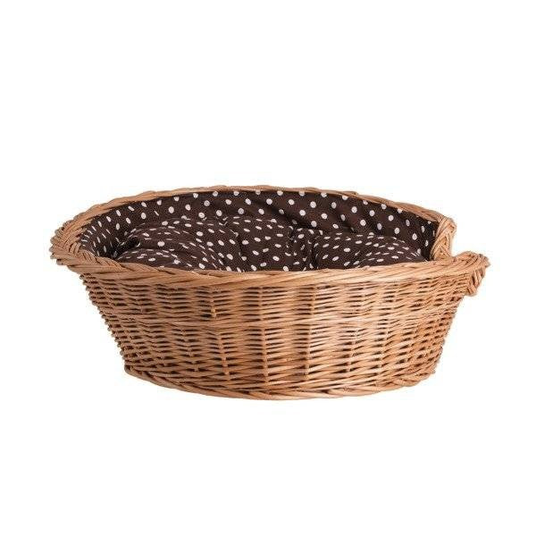 Esmira Natural Wicker Dog Bed With Polka Dot Cushion, 85x67 cm