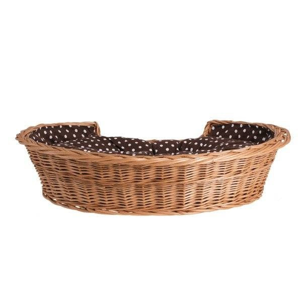 Esmira Natural Wicker Dog Bed With Polka Dot Cushion, 85x67 cm