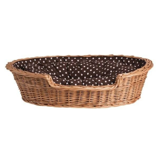 Esmira Natural Wicker Dog Bed With Polka Dot Cushion, 65x43 cm