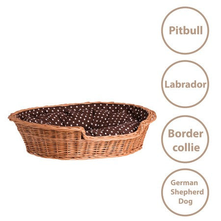 Esmira Natural Wicker Dog Bed With Polka Dot Cushion, 75x57 cm