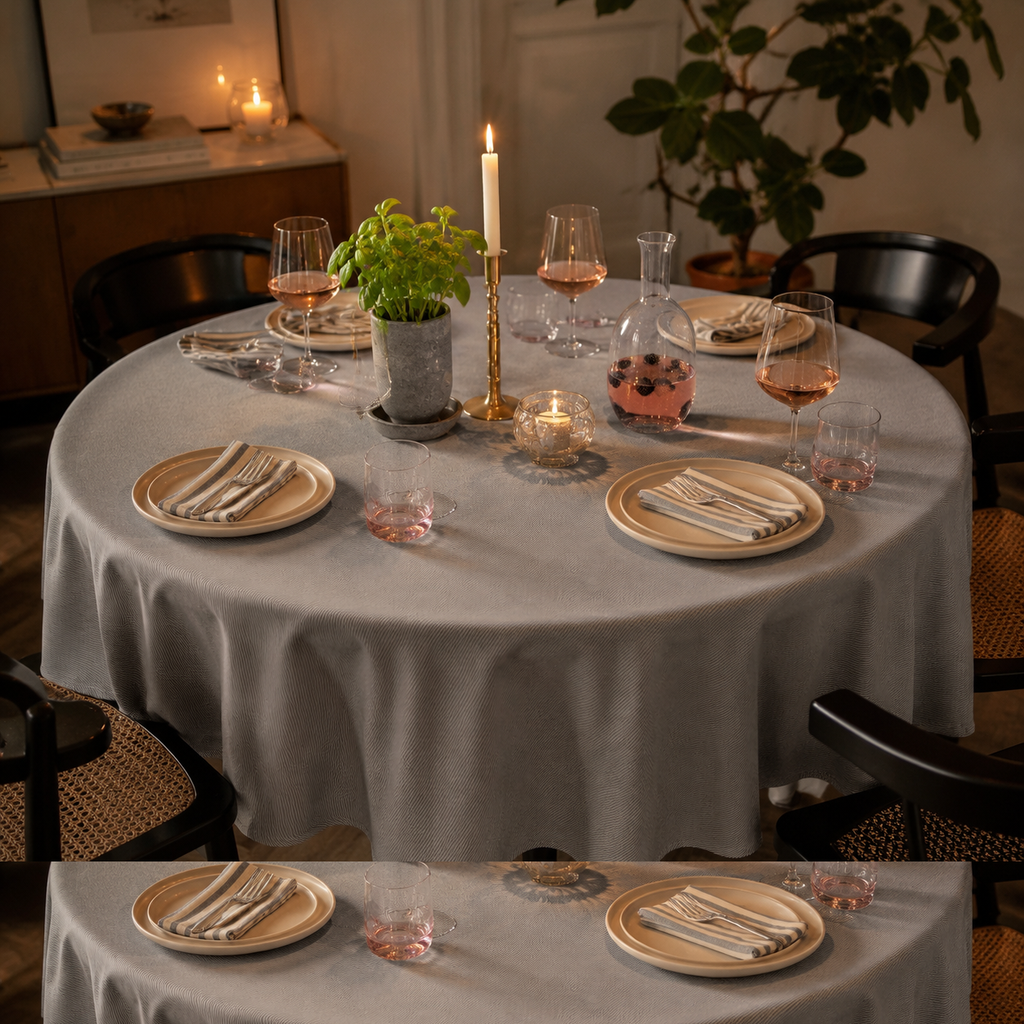 Runde Tischdecke Nord 2 – elegante Dinner-Atmosphäre