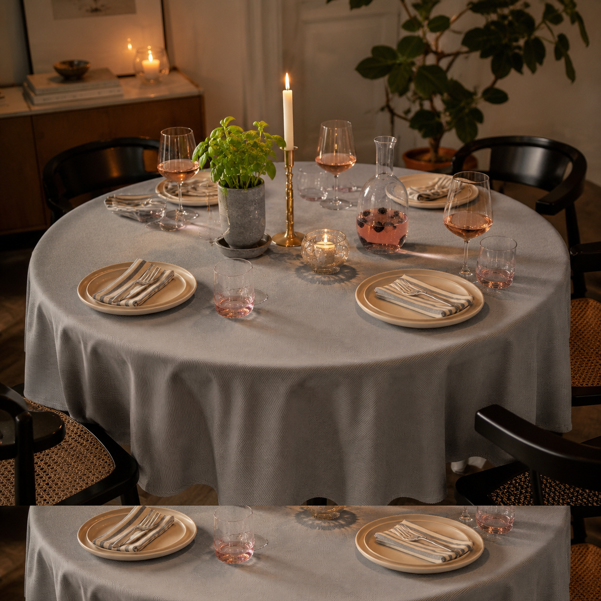 Runde Tischdecke Nord 2 – elegante Dinner-Atmosphäre