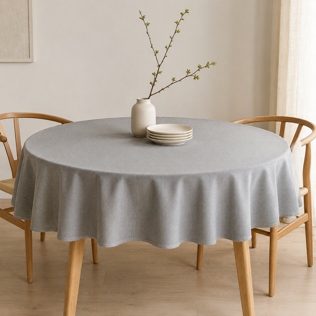 Runde Tischdecke Nord 2 – Premium Hauptbild im eleganten Esszimmer