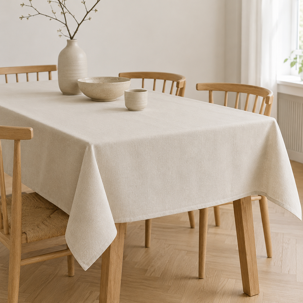 Tischdecke Nord 3 aus recyceltem Stoff – Premium Hauptbild im eleganten Esszimmer