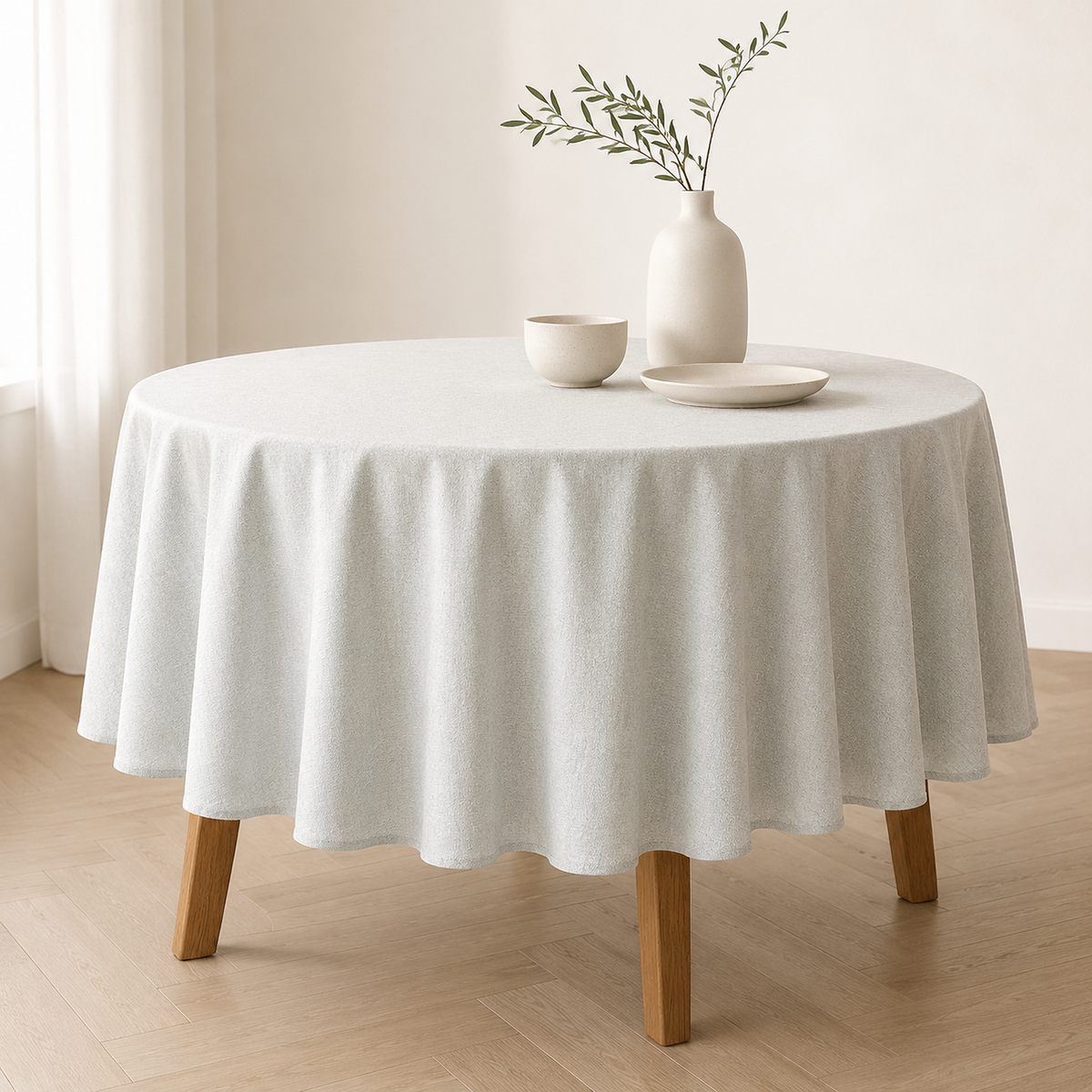Runde Tischdecke Nord 3 – Premium Hauptbild im eleganten Esszimmer