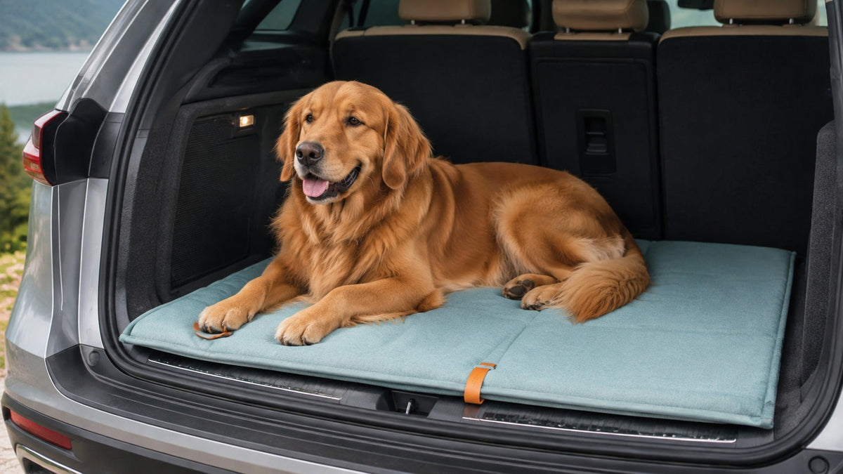 Okka Hundereisematte Soft Teal im hellen Premium Interieur – 16:9