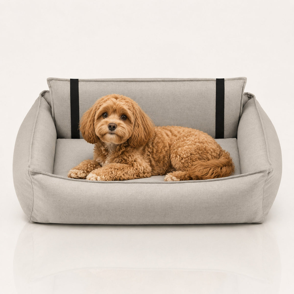 Orteo orthopädisches Hundebett Beige mit Hund – Premium Produktbild