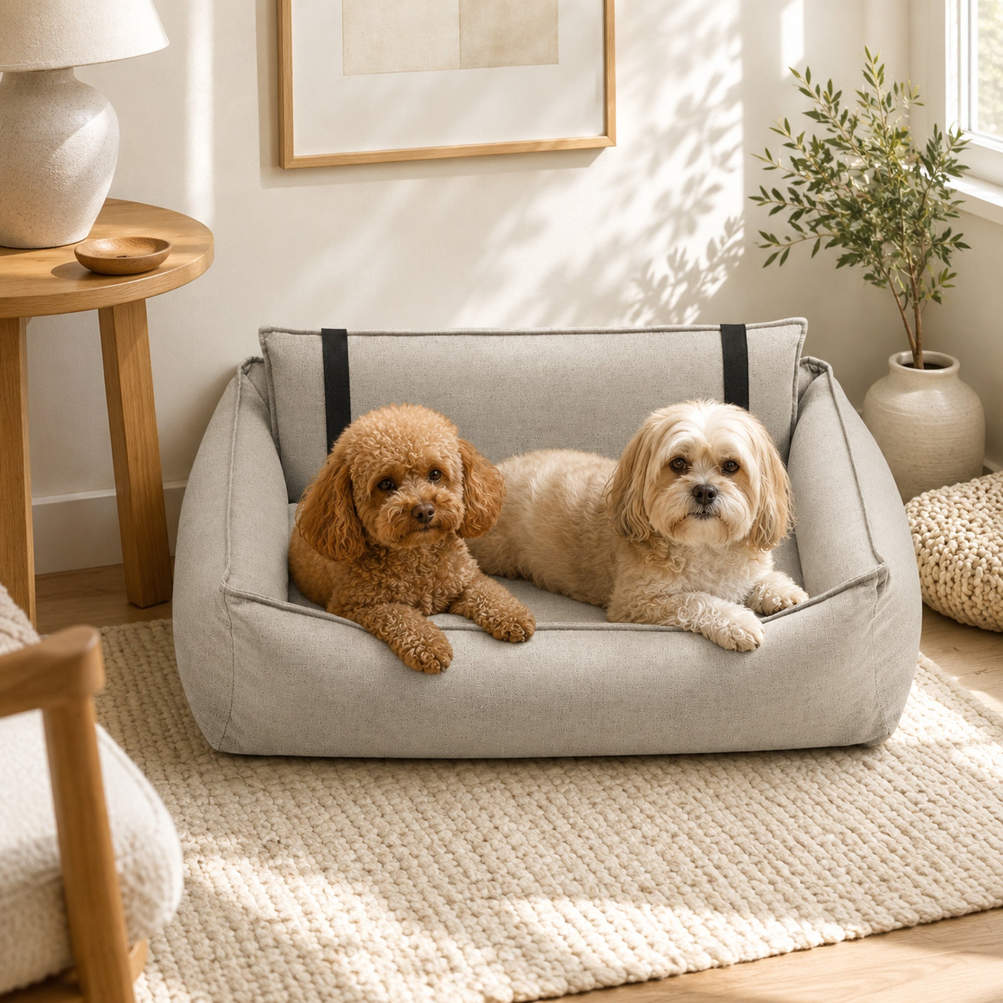 Orteo Hundebett Beige für zwei Hunde – gemütliche Wohnatmosphäre