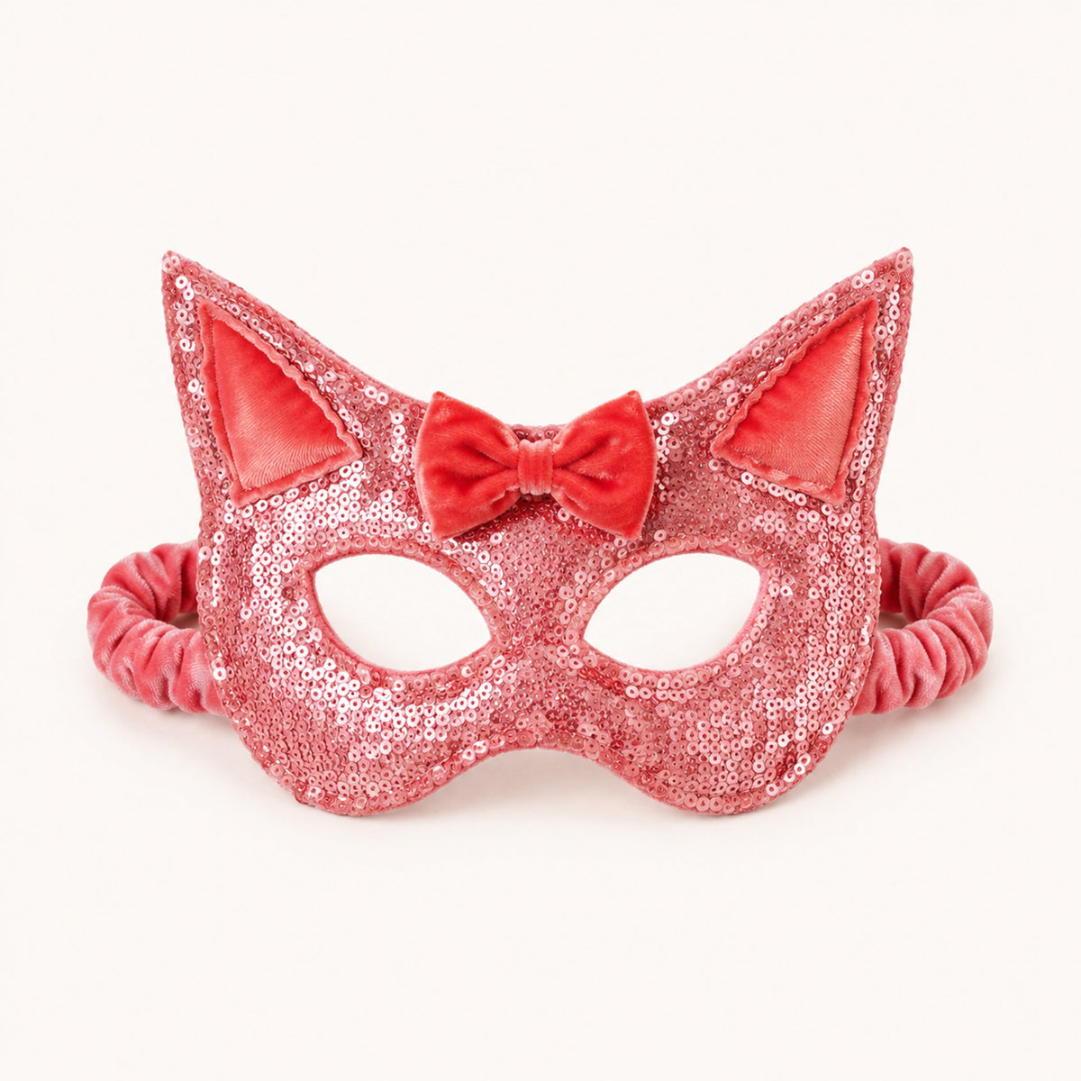 Rosa Pailletten-Katzenmaske für Kinder mit elastischem Samtband