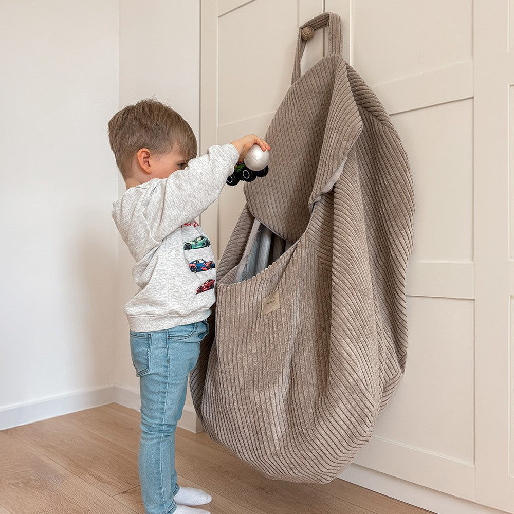 Corduroy Toy Storage Bag and Pouffe Cover — Beige