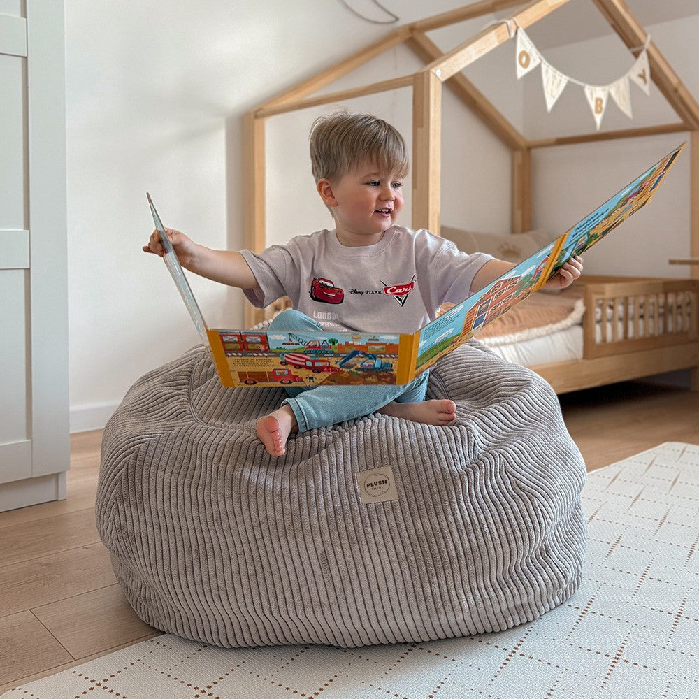 Corduroy Toy Storage Bag and Pouffe Cover — Beige