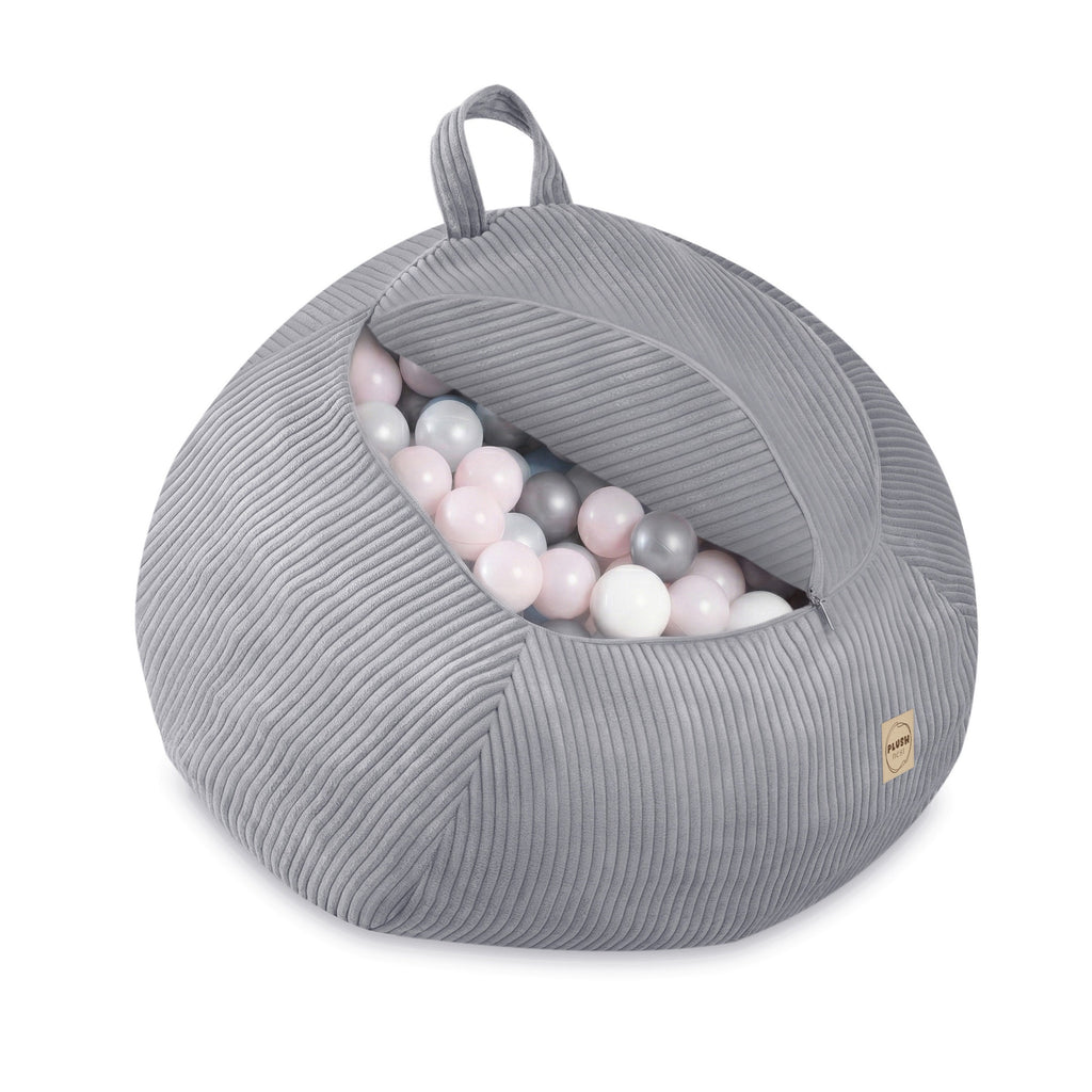 Corduroy Toy Storage Bag and Pouffe Cover — Grey