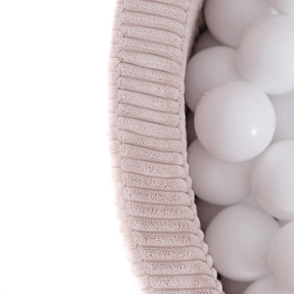 Round Corduroy Ball Pool, 90 × 30 cm — Light Pink, 200 Pearl, Light Pink and Gold Balls