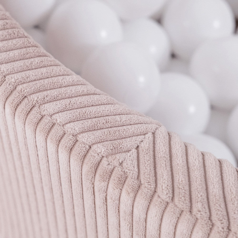 Round Corduroy Ball Pool, 90 × 30 cm — Light Pink, 200 Pearl, Light Pink and Gold Balls