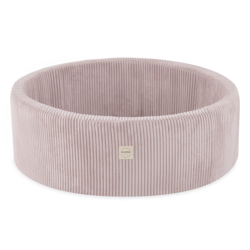 Round Corduroy Ball Pool, 90 × 30 cm — Light Pink, 200 Pearl, Light Pink and Gold Balls