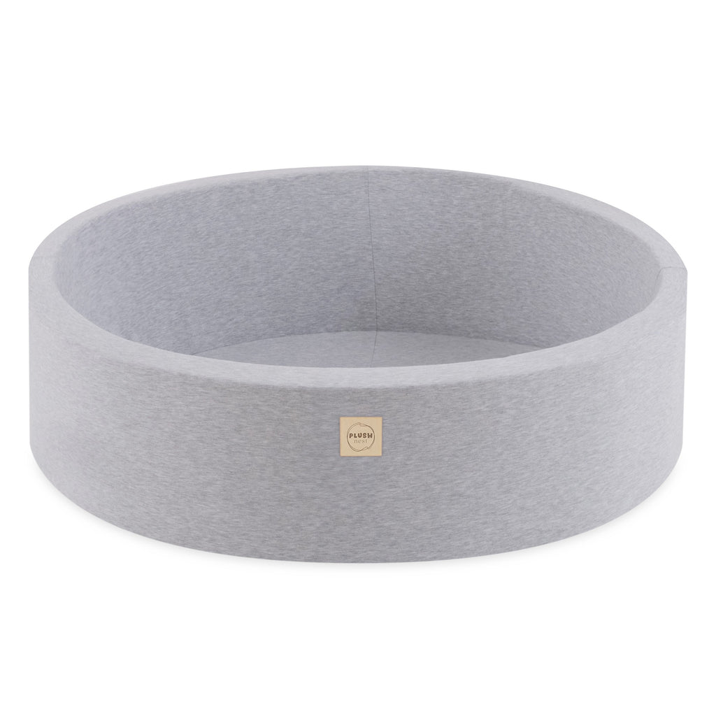 Round Cotton Ball Pool, 90 × 30 cm — Light Grey, 200 Light Blue, Silver and Pearl Balls