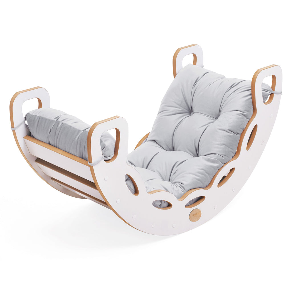 Small Rocker 4-in-1 Play Set with Slide and Velvet Cushion — White / Grey