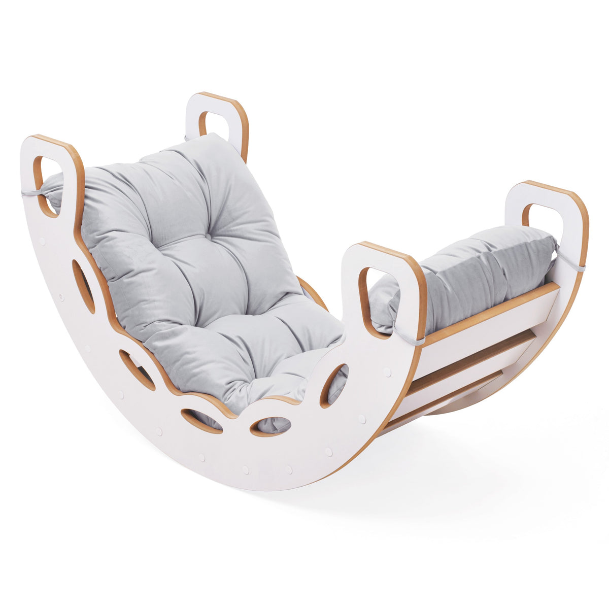 Small Rocker 4-in-1 Play Set with Slide and Velvet Cushion — White / Grey