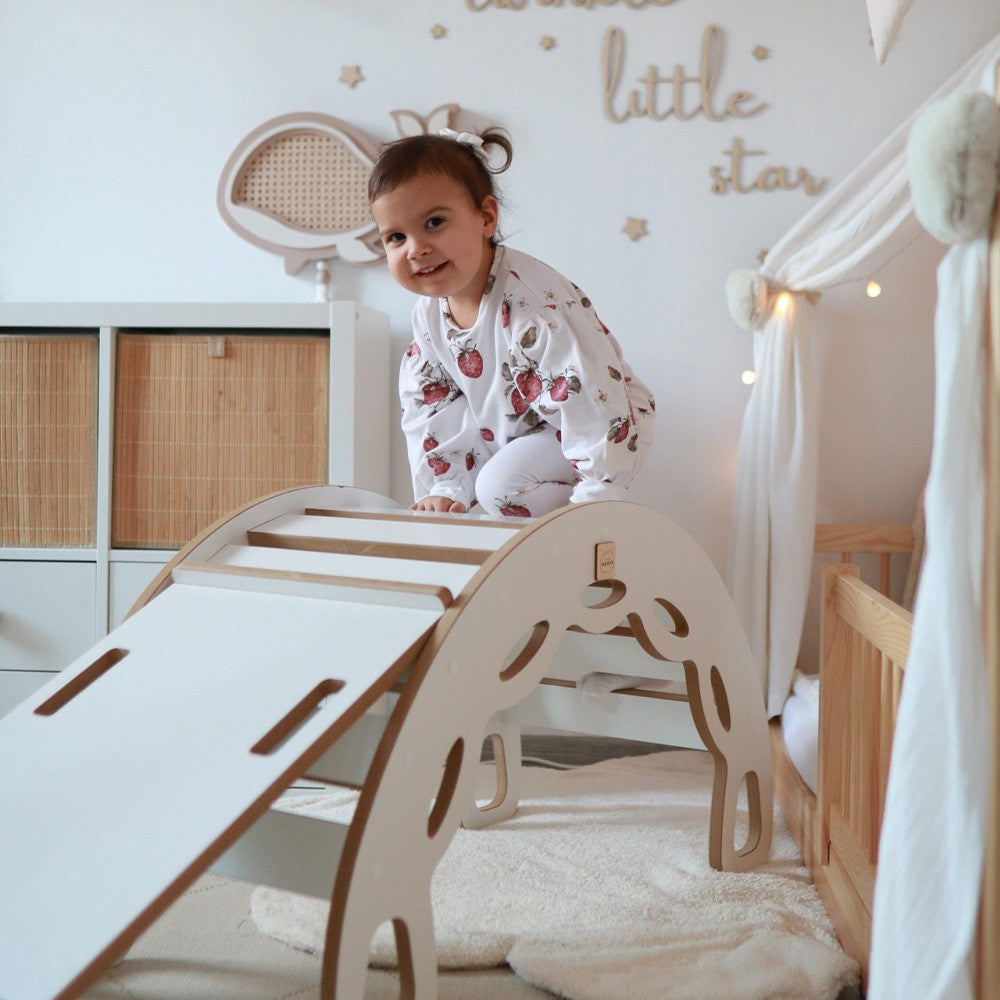 Small Rocker 4-in-1 Play Set with Slide and Velvet Cushion — White / Grey