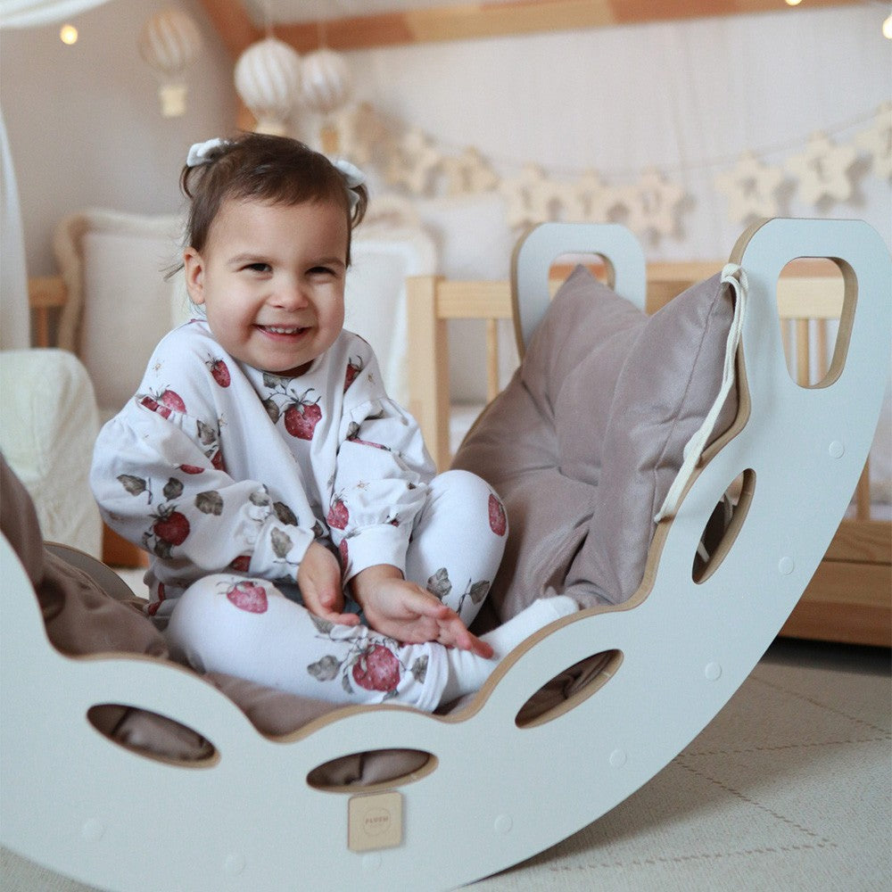 Small Rocker 4-in-1 Play Set with Slide and Velvet Cushion — White / Grey