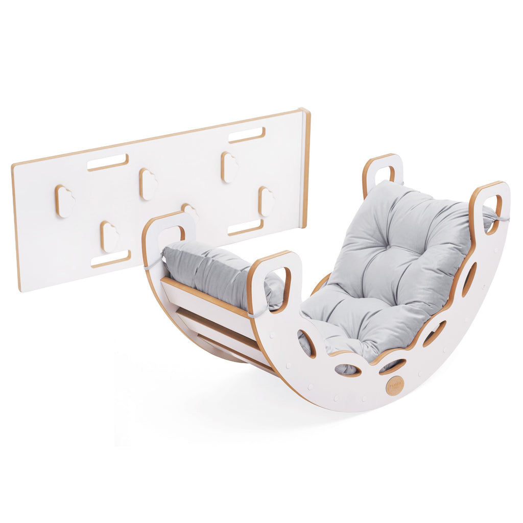 Small Rocker 4-in-1 Play Set with Slide and Velvet Cushion — White / Grey