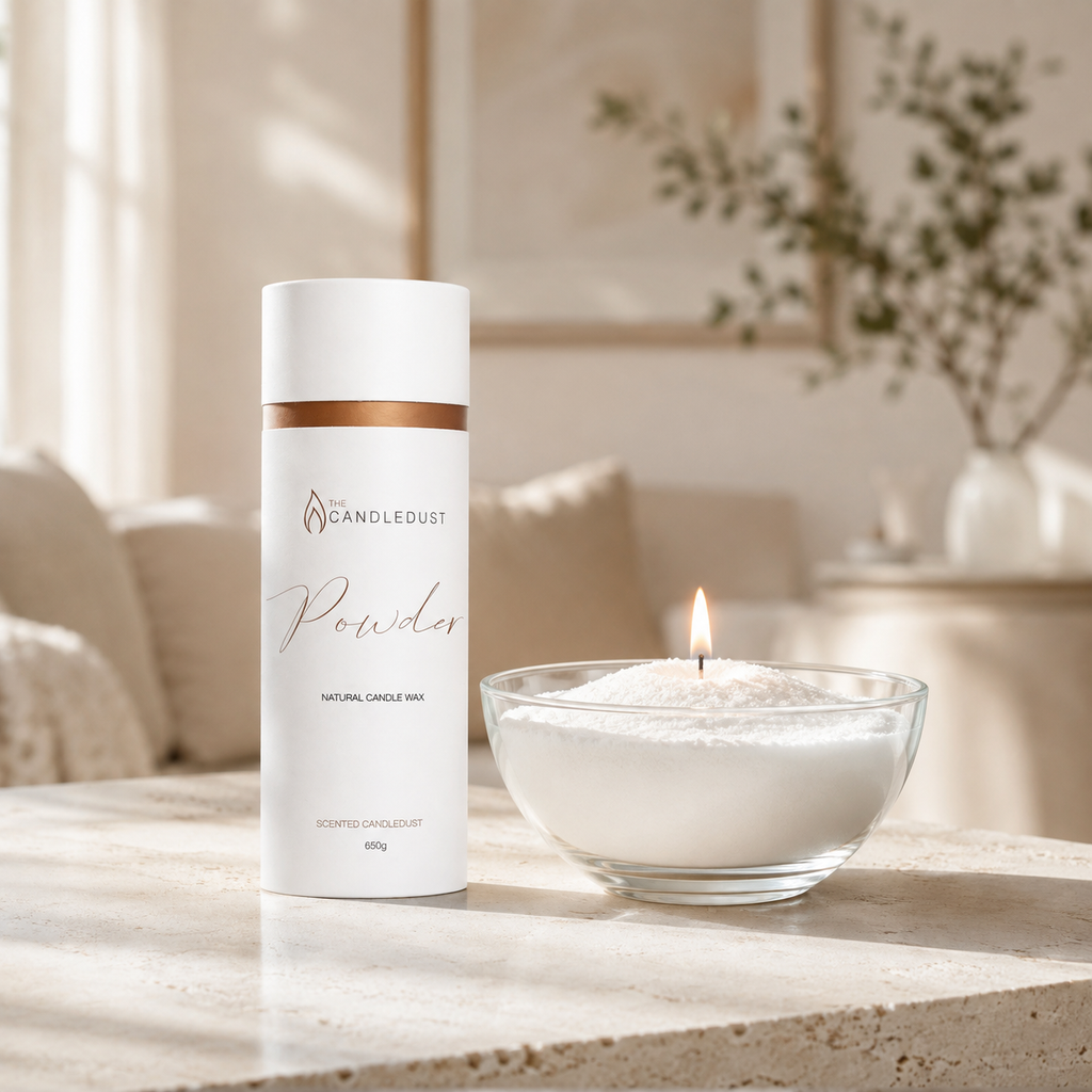 Candledust Pulverkerze in der Tube in elegantem, hellem Wohnambiente