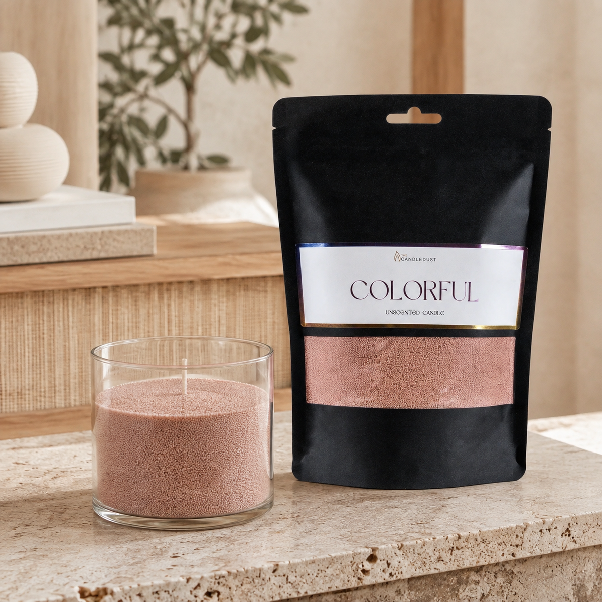 Nude Candledust Kerzensand im Glas mit Docht – duftfreie Pulverkerze