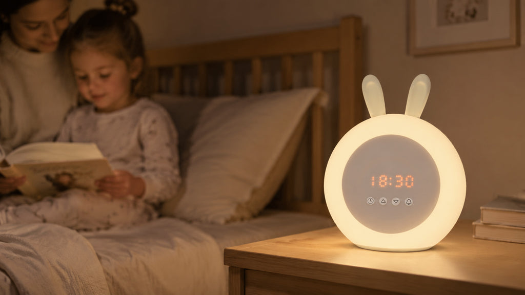 Kinderlampe mit Wecker Rabbit Grün – Abendroutine im Kinderzimmer