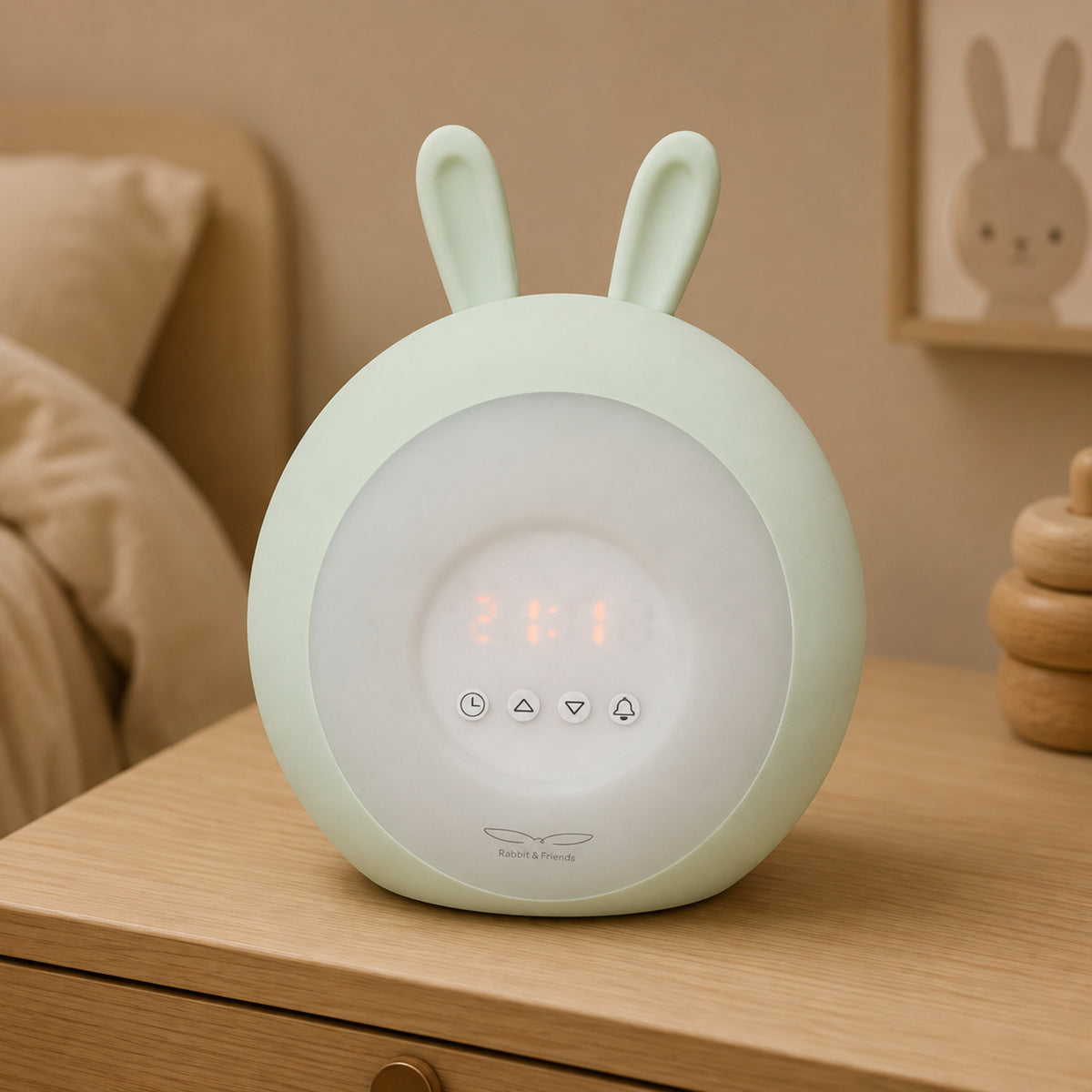 Kinderlampe mit Wecker Rabbit Grün – Premium Produktansicht
