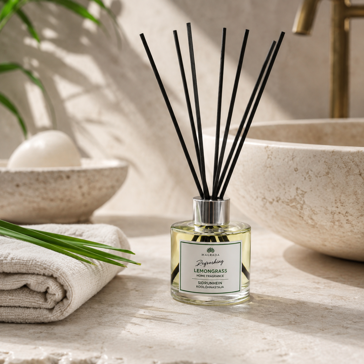 Magrada Lemongrass Raumduft in heller Spa-Atmosphäre