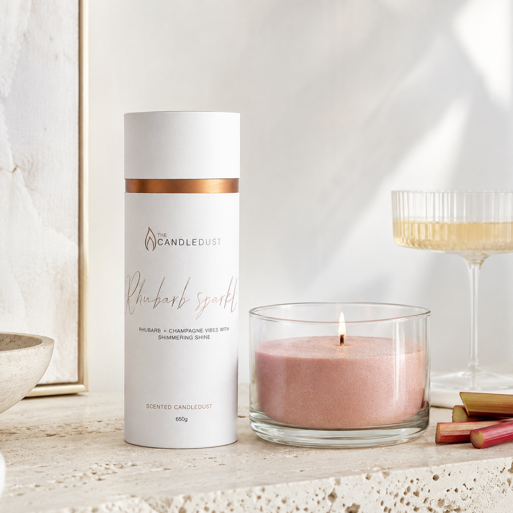 Duft-Pulverkerze Rhubarb Sparkle – elegante helle Wohnatmosphäre