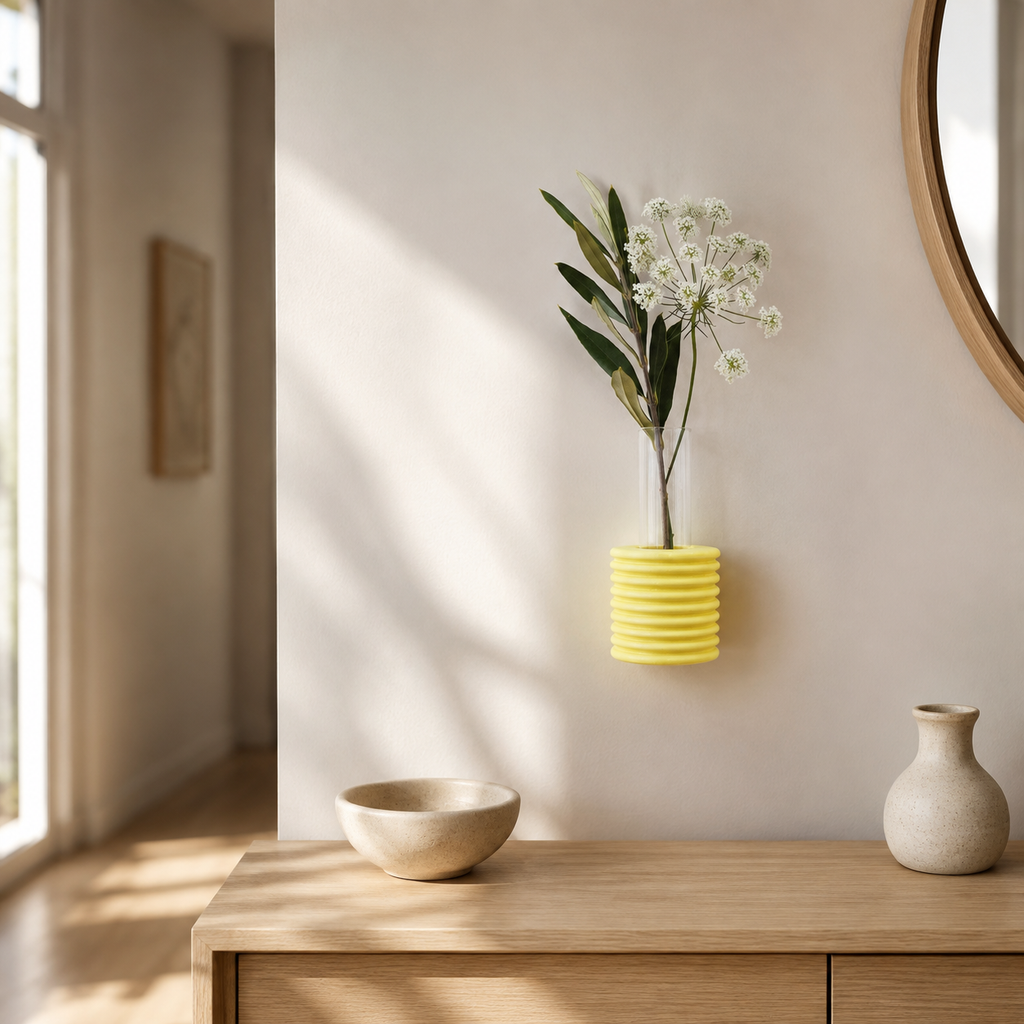 Ribble Wandvase – Gelb – in elegantem Wohnambiente