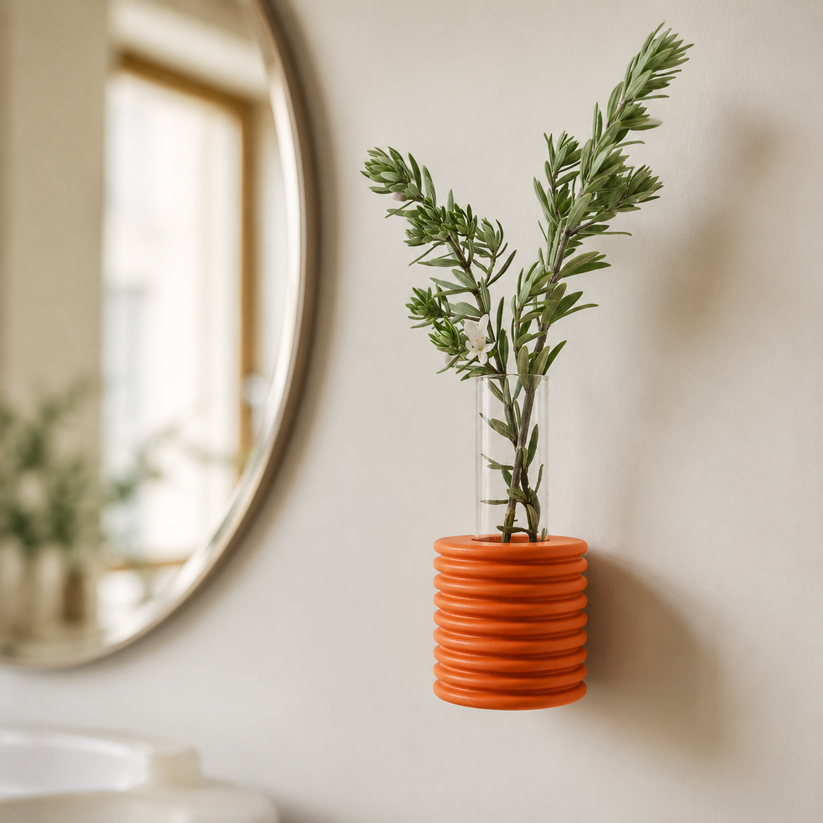 Ribble Wandvase – Orange – in ruhigem Premium-Interieur