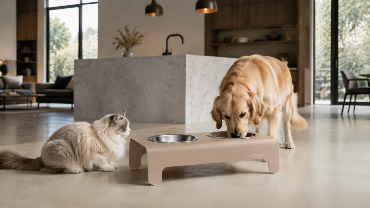 Rico Doppelnapf für Hund & Katze – Mokka – Breite Premium-Wohnszene im Format 16:9