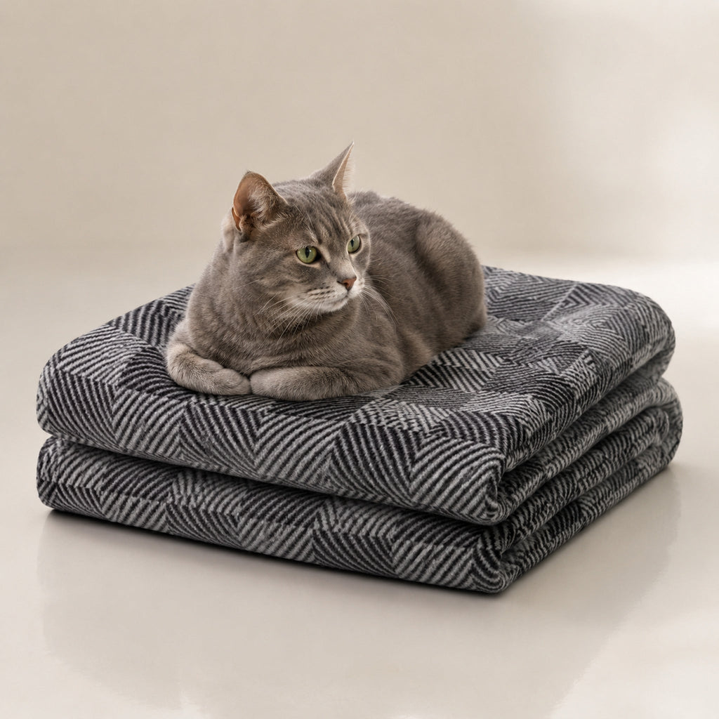 Rino Haustierdecke Grau Weiß mit Katze – Premium Produktfoto 2048x2048