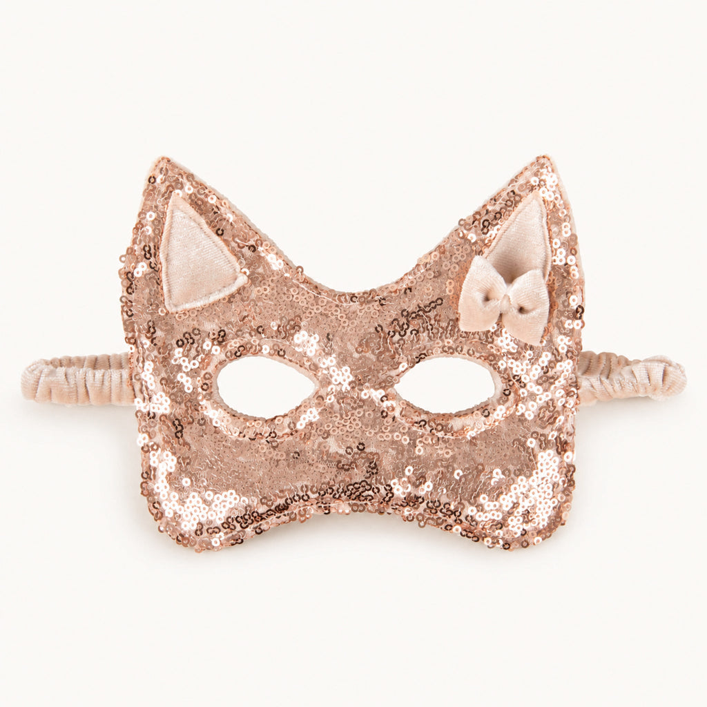 Roségoldene Pailletten-Katzenmaske für Kinder mit elastischem Samtband