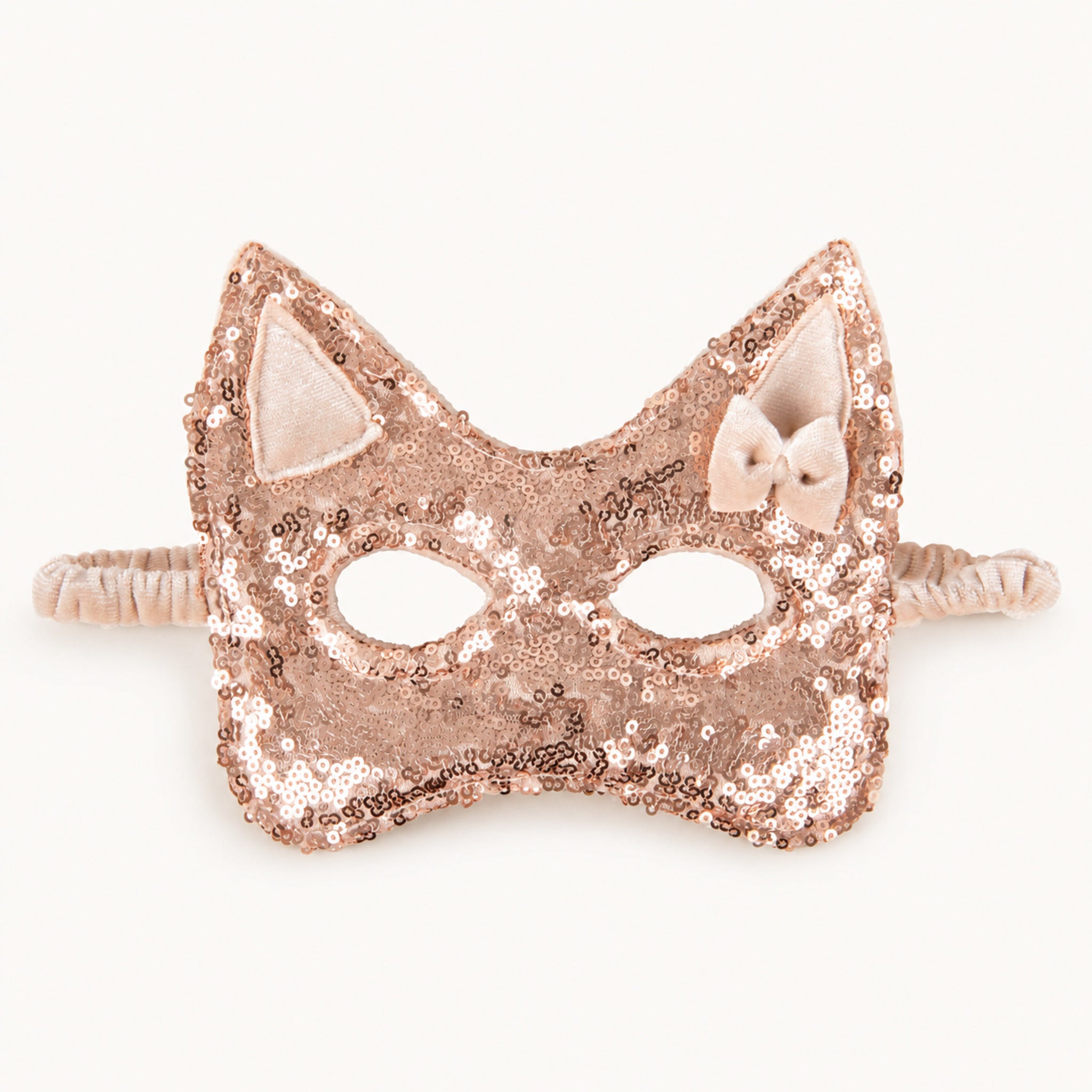 Roségoldene Pailletten-Katzenmaske für Kinder mit elastischem Samtband