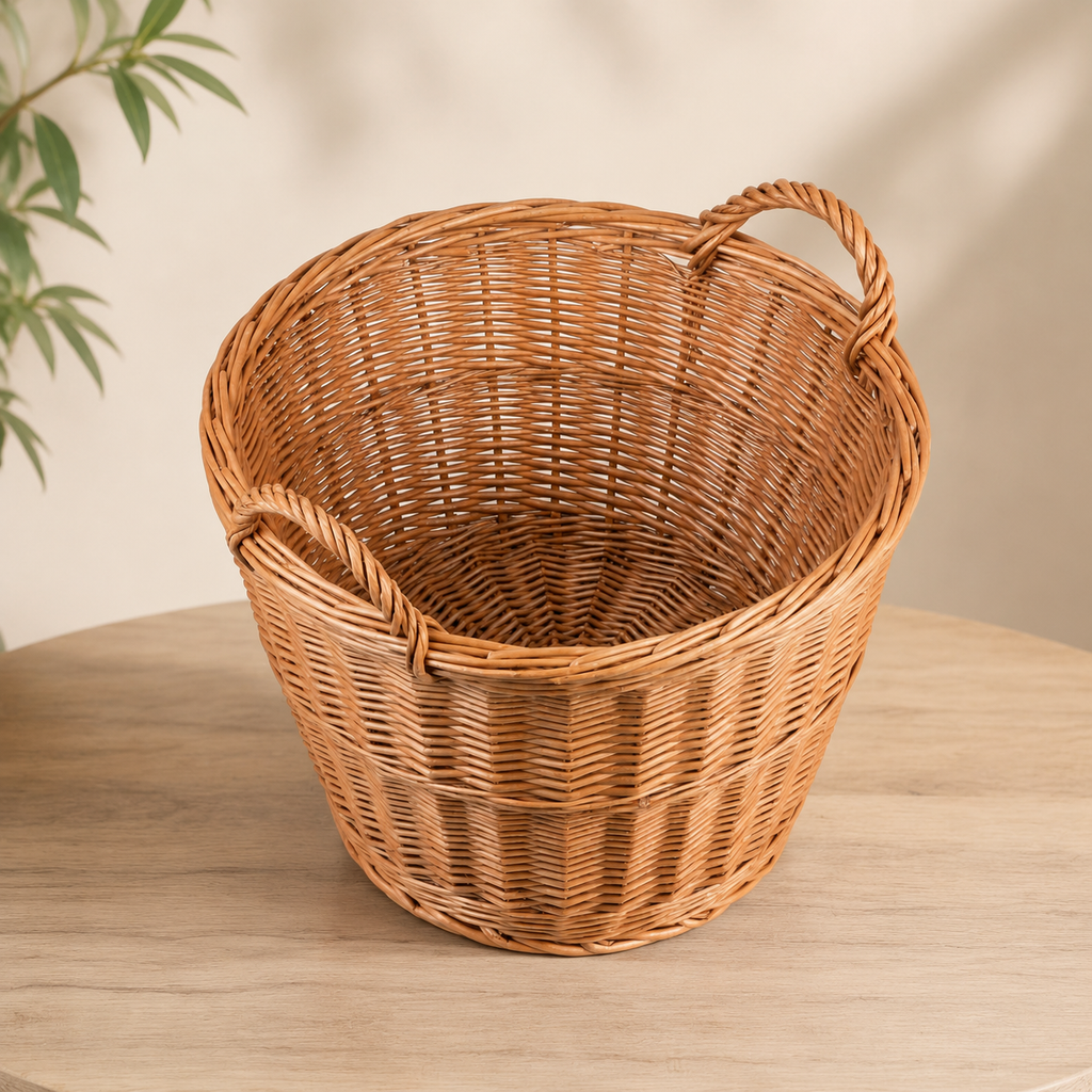 Runder Weidenkorb für Kaminholz und Garten 22 L – Premiumansicht