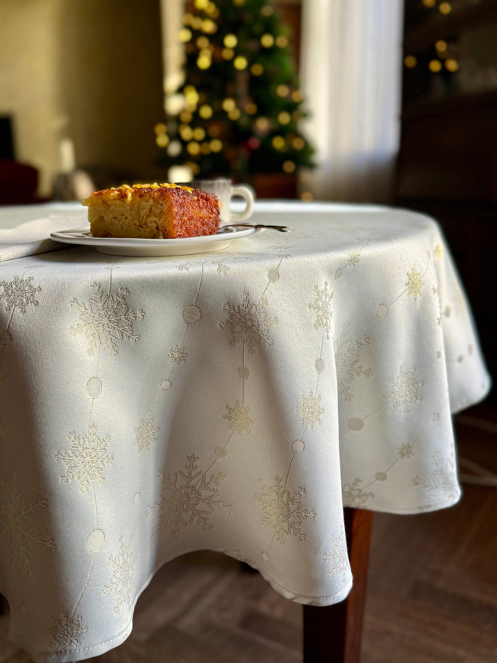 Runde Tischdecke Golden Snowfall für Weihnachten – Originalansicht 1
