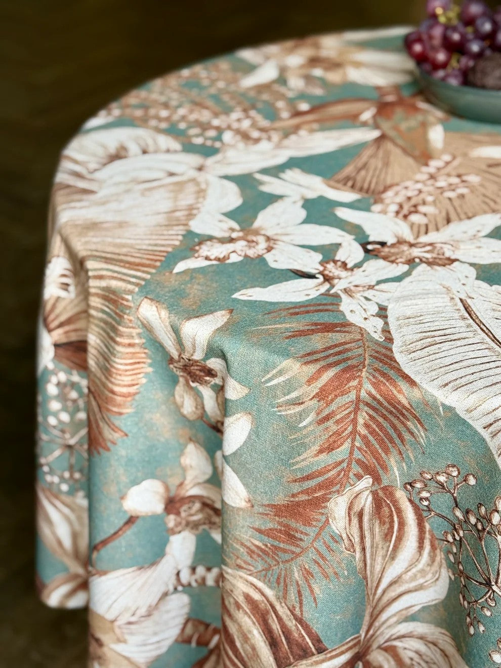 Round Tablecloth, Linen-Cotton Mix - Terra Flora