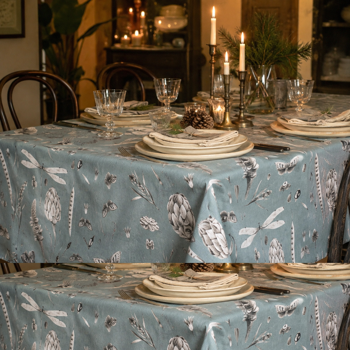 Tischdecke Seeds Aqua aus 100 % Baumwolle – elegante Dinner-Atmosphäre
