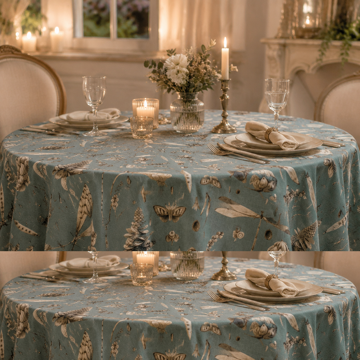 Runde Tischdecke Seeds Aqua aus Baumwolle – elegante Dinner-Atmosphäre