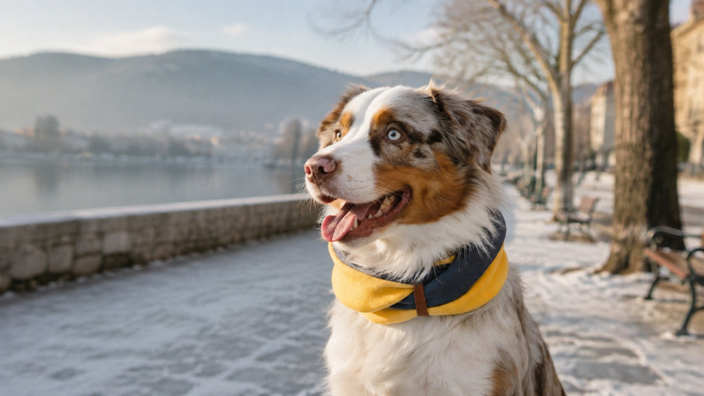 Simo Hunde-Halswärmer Gold und Eisengrau beim Winterspaziergang