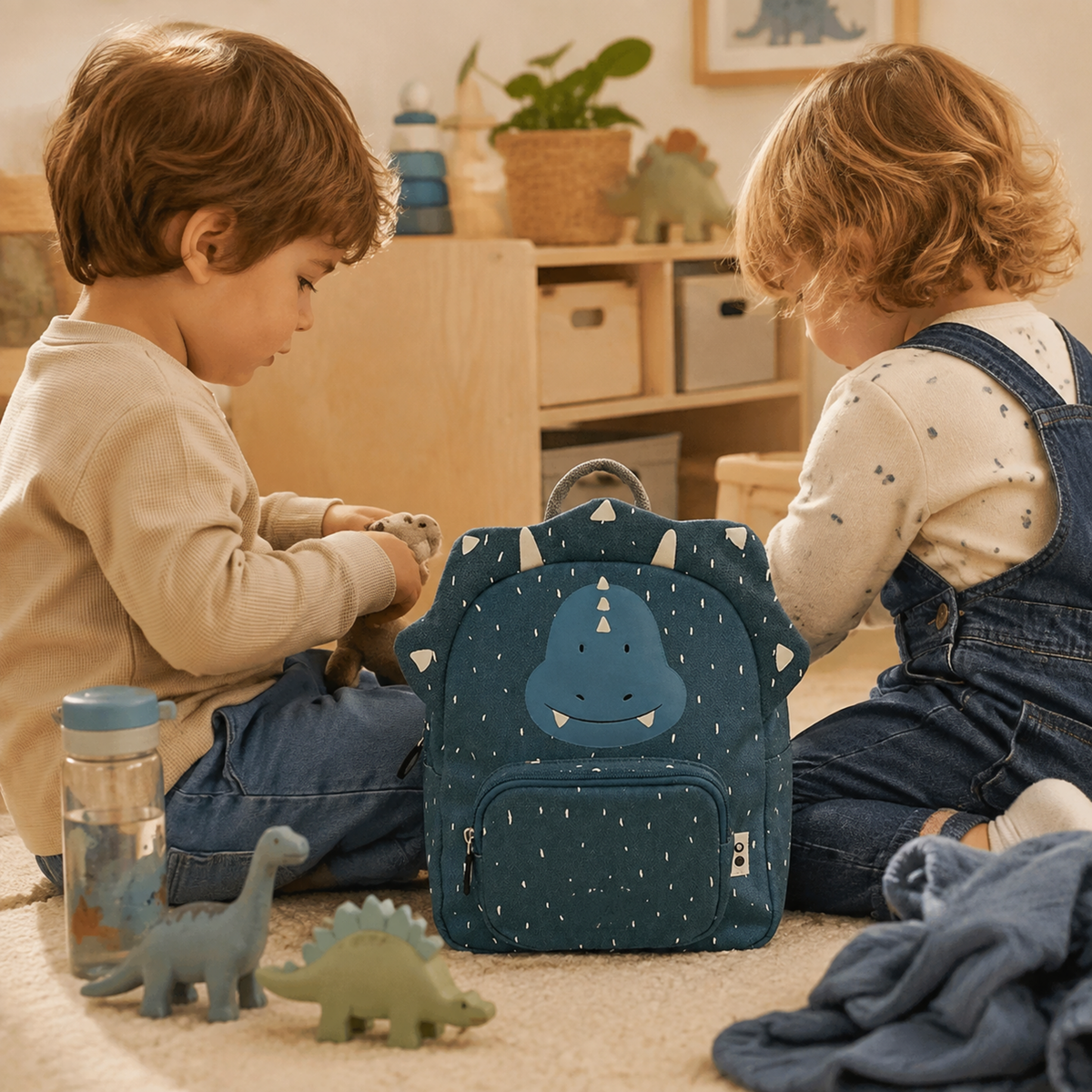 Geschwister mit kleinem Rucksack Mr. Triceratops